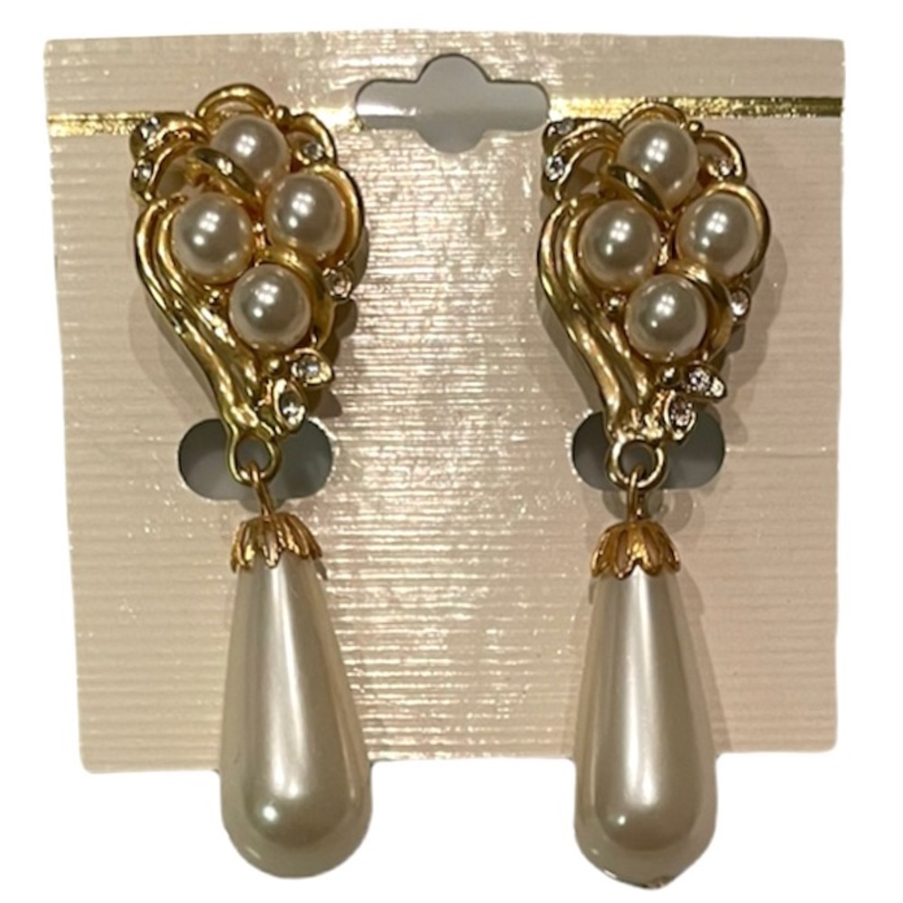 Vintage Pearl Drop Cluster Earrings Romantic Victorian Antique Renaissance - Picture 2 of 11